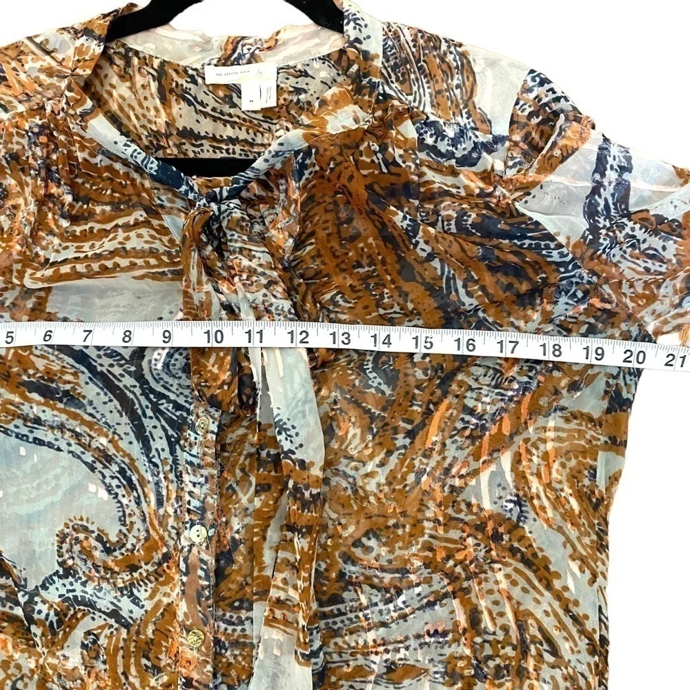 ANTHROPOLOGIE-MEADOW Rue Briarcliff Tie Neck Blouse - Picture 15 of 16